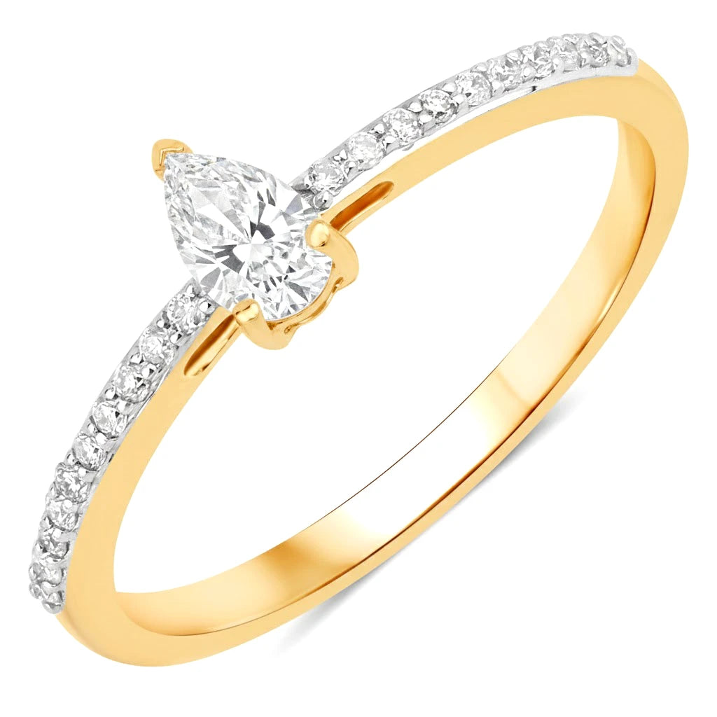 Dainty Pear Cut Diamond Accent Ring