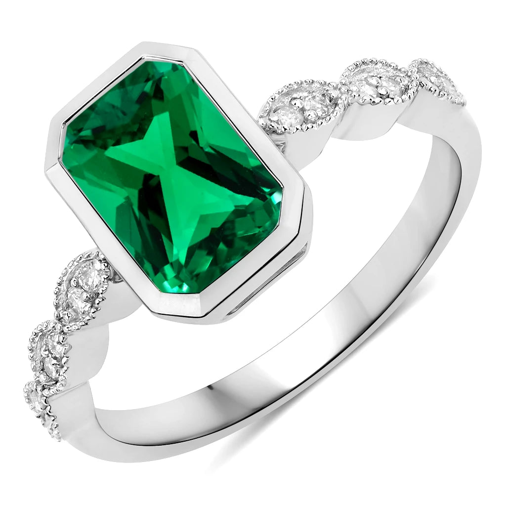 Victorian Emerald Cut Diamond Accent Ring