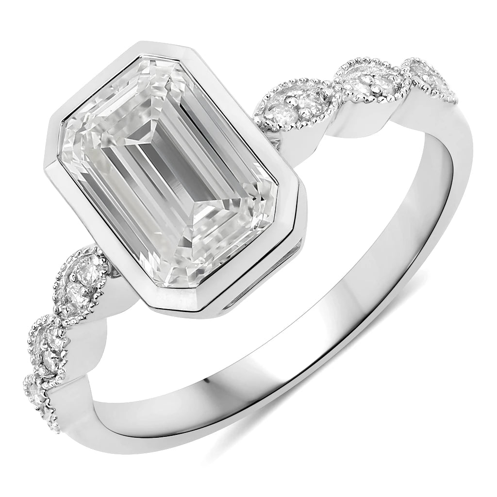 Victorian Emerald Cut Diamond Accent Ring