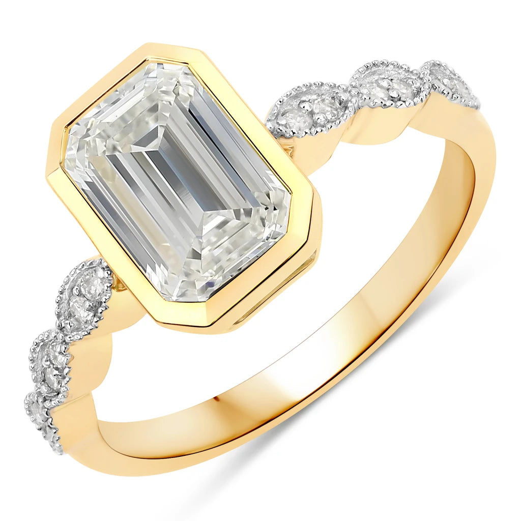 Victorian Emerald Cut Diamond Accent Ring