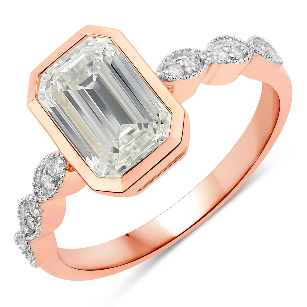 Victorian Emerald Cut Diamond Accent Ring