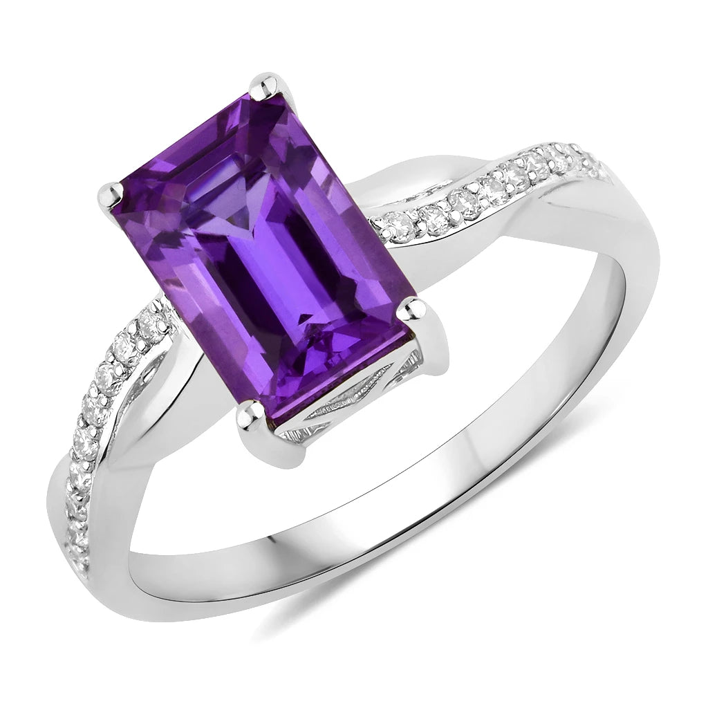 Twisted Emerald Cut Diamond Halo Ring