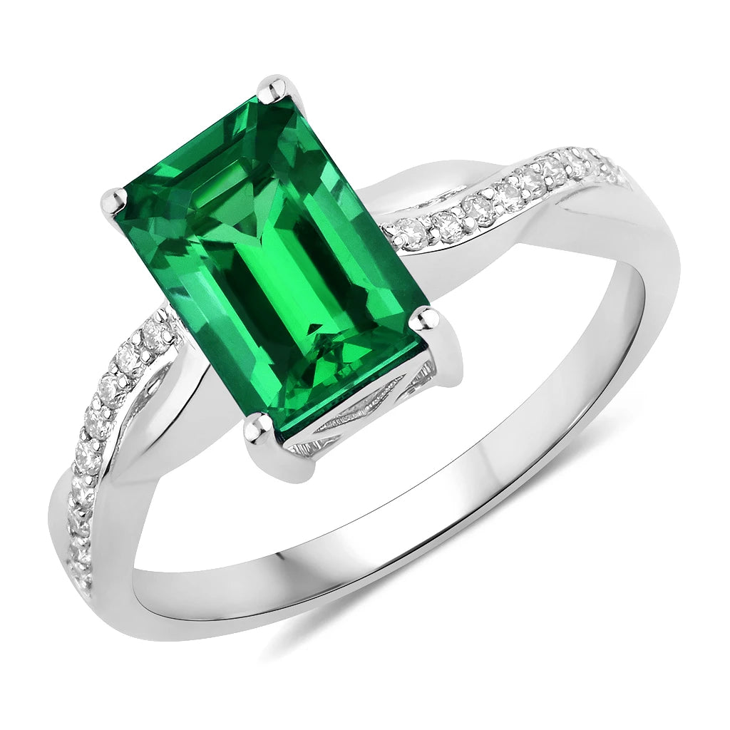 Twisted Emerald Cut Diamond Halo Ring
