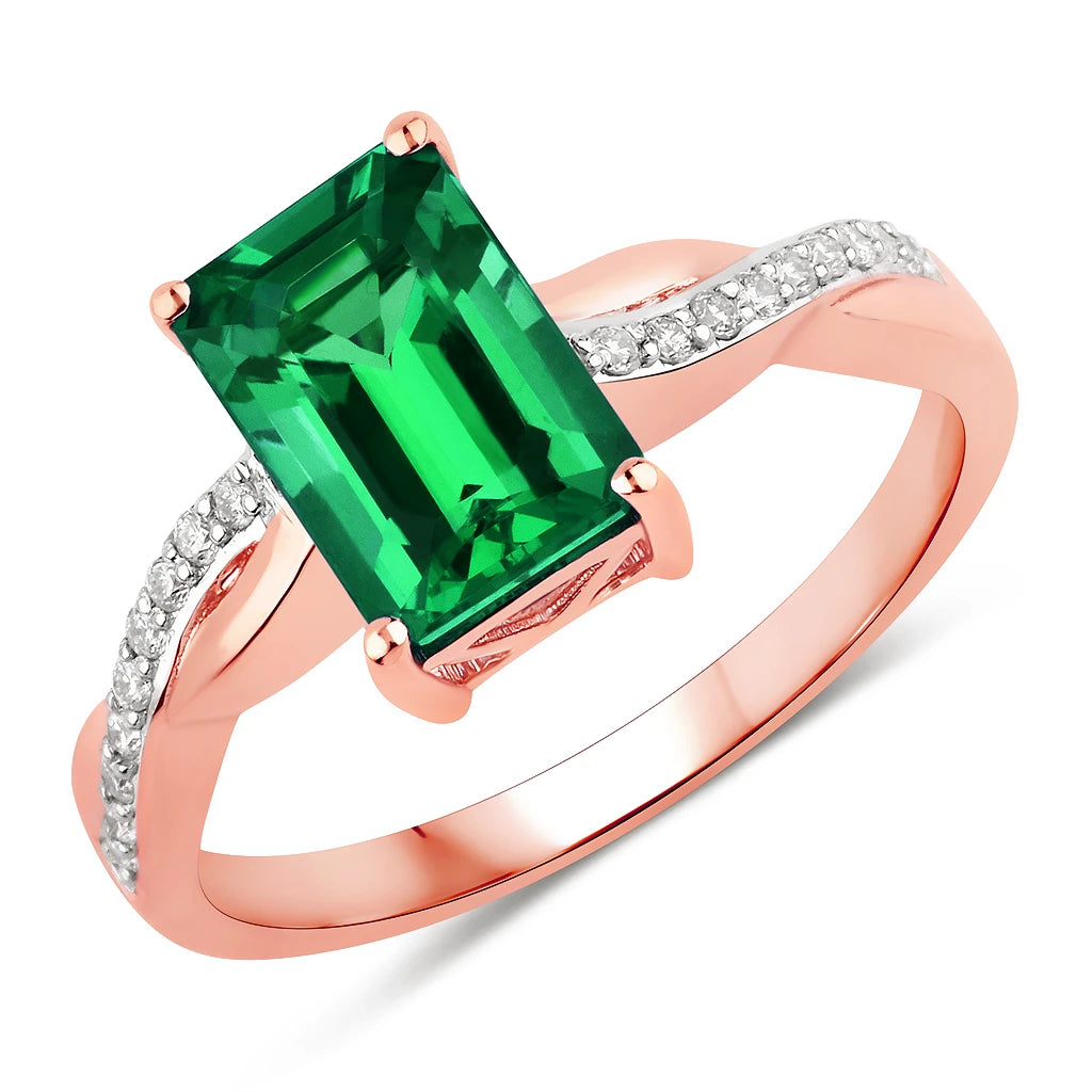 Twisted Emerald Cut Diamond Halo Ring