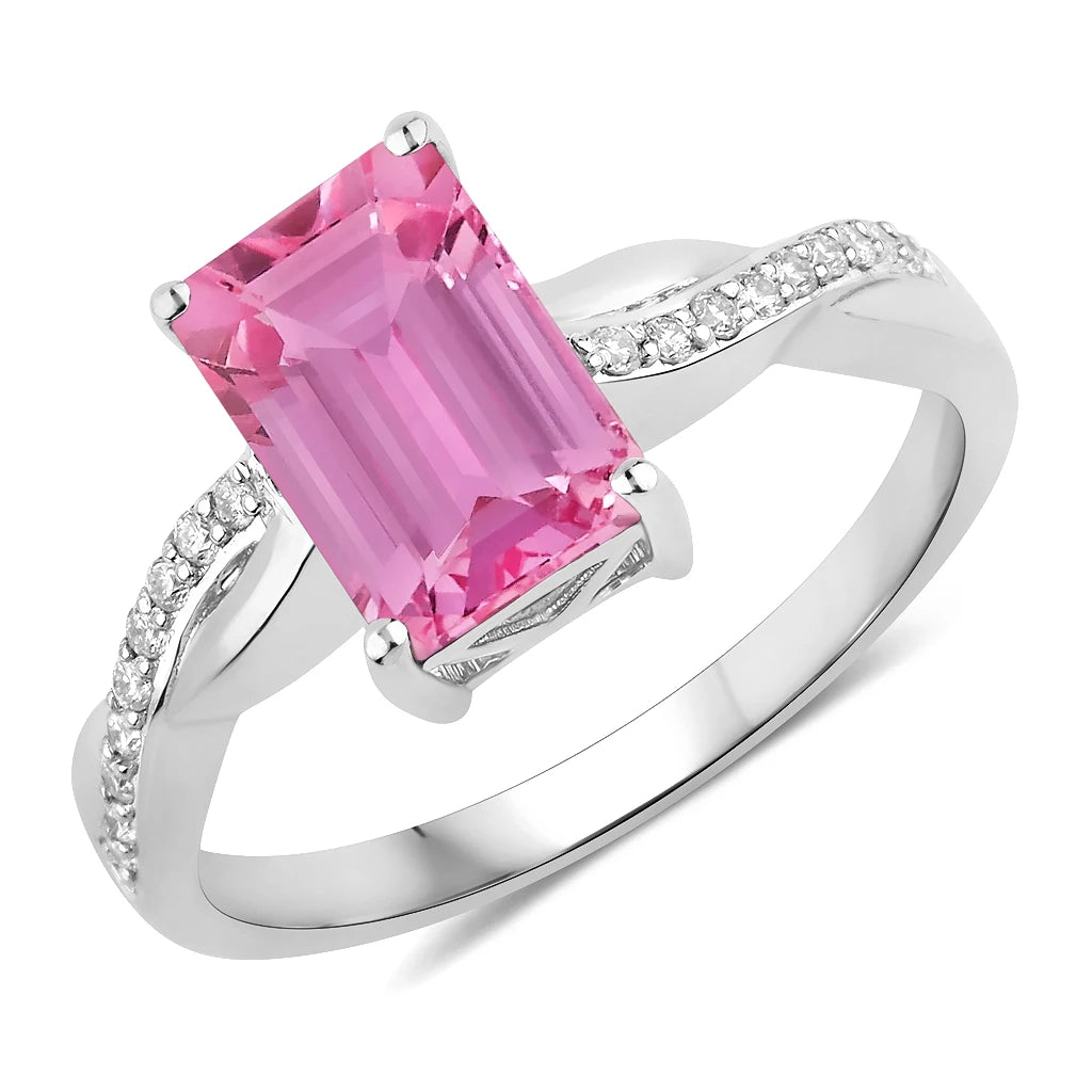 Twisted Emerald Cut Diamond Halo Ring