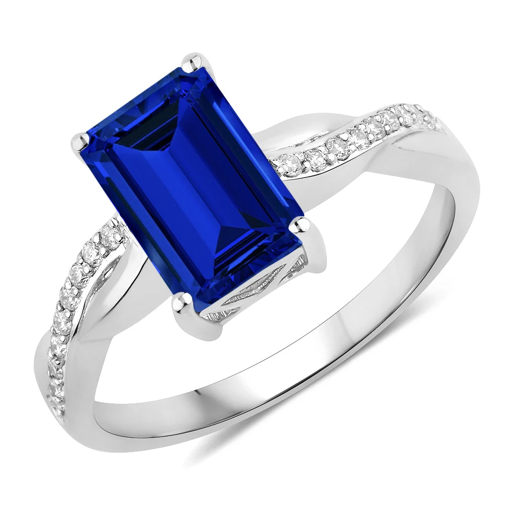 Twisted Emerald Cut Diamond Halo Ring