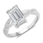Twisted Emerald Cut Diamond Halo Ring