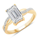 Twisted Emerald Cut Diamond Halo Ring
