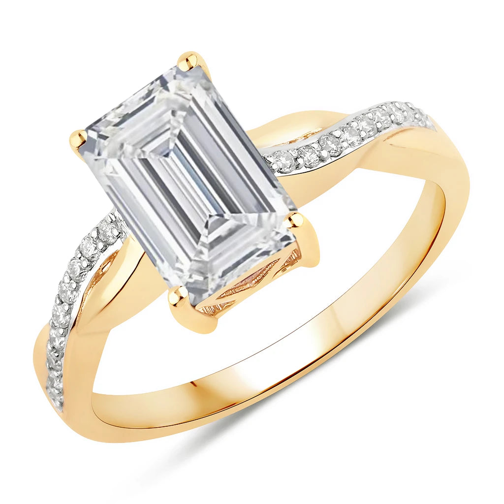 Twisted Emerald Cut Diamond Halo Ring