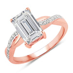 Twisted Emerald Cut Diamond Halo Ring