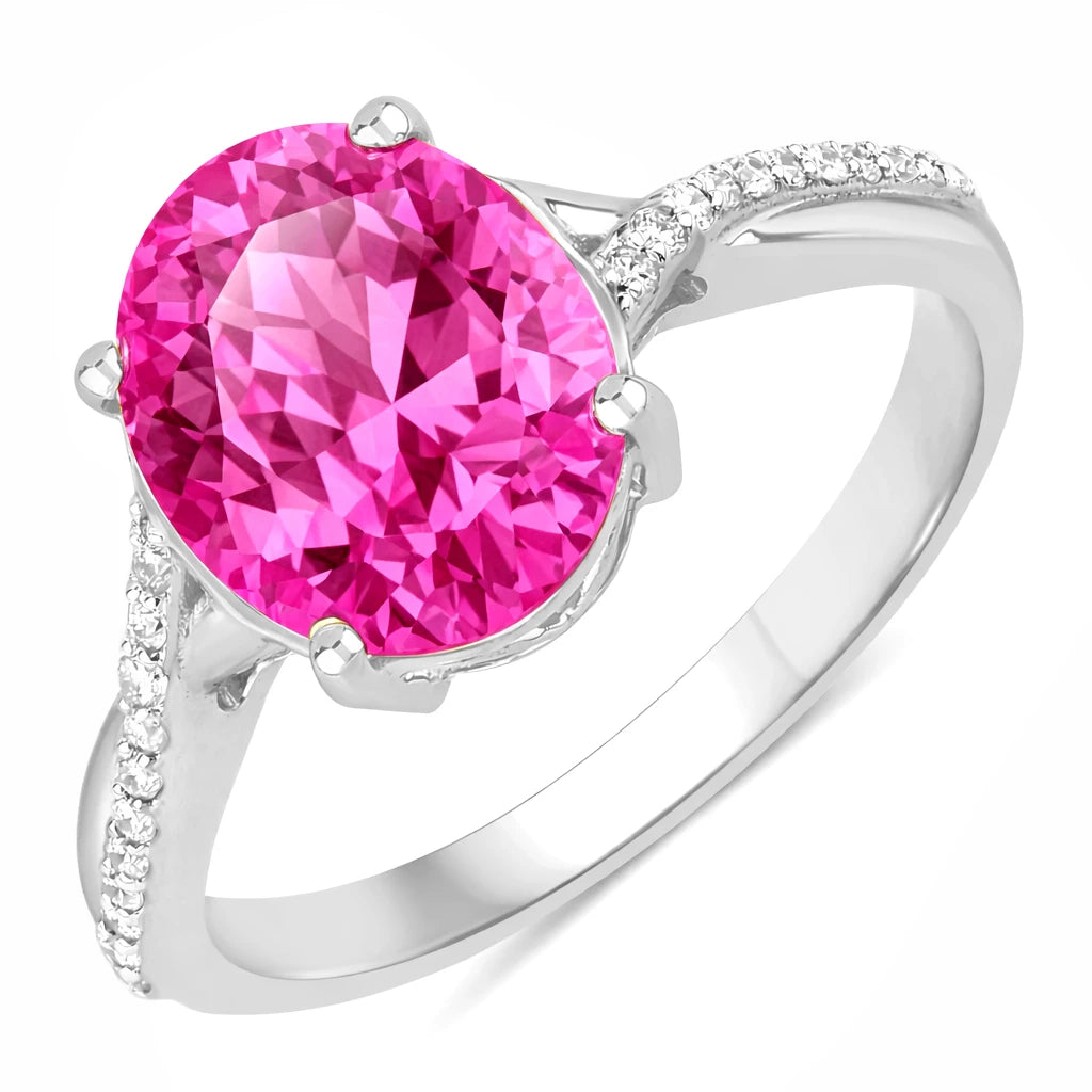Twisted Detail Oval Cut Diamond Accent Ring