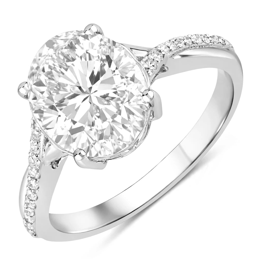 Twisted Detail Oval Cut Diamond Accent Ring