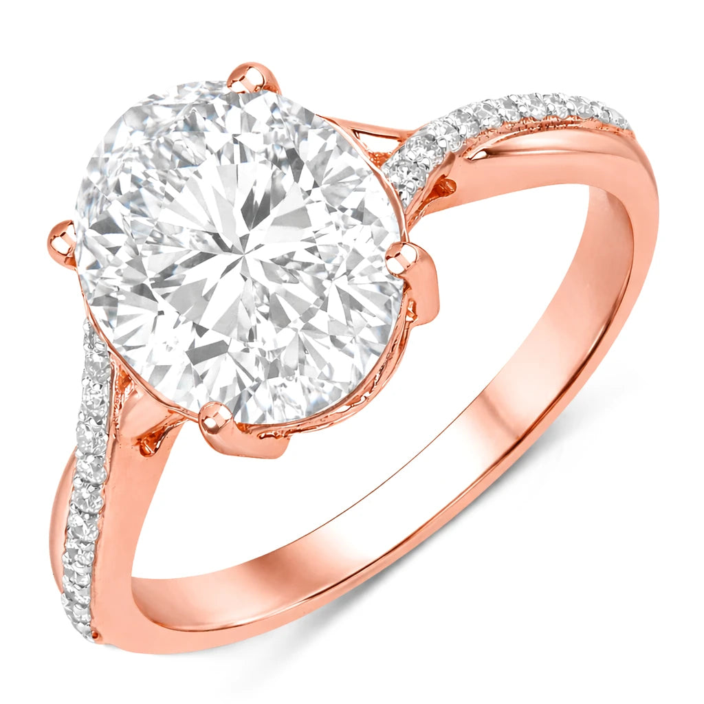 Twisted Detail Oval Cut Diamond Accent Ring
