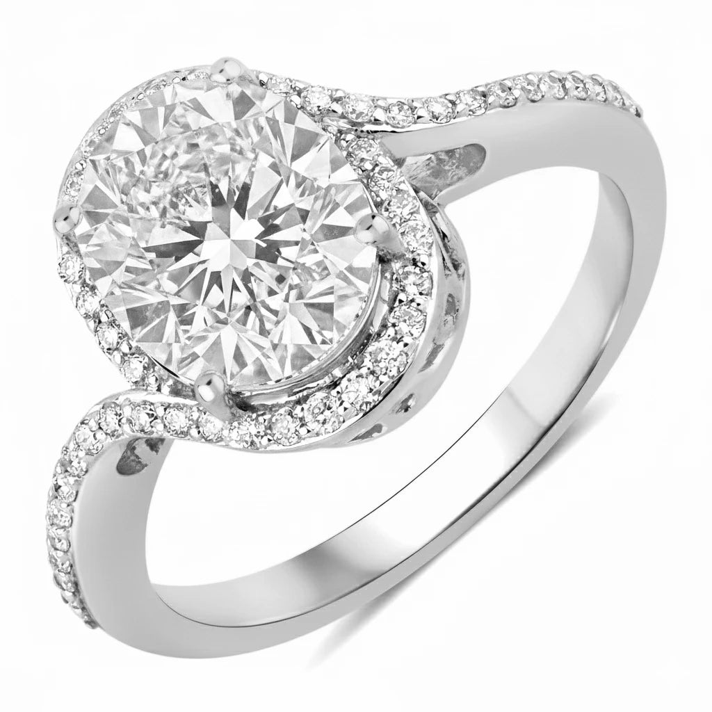 Unique Oval Cut Diamond Accent Ring