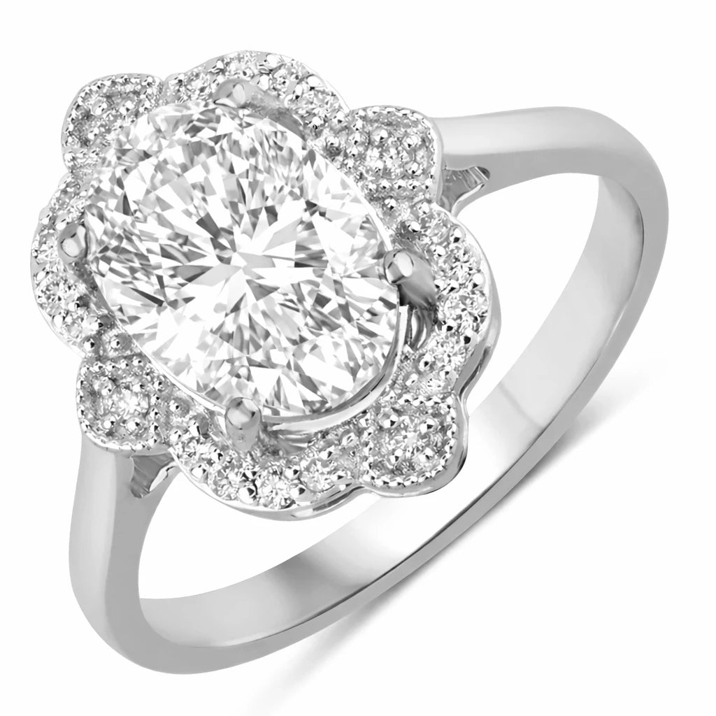 Vintage style classic Oval Cut Diamond Accent Ring