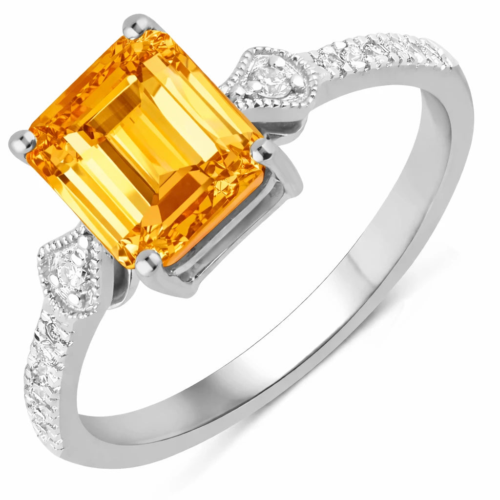 Vintage style Octagon Cut Diamond Accent Ring