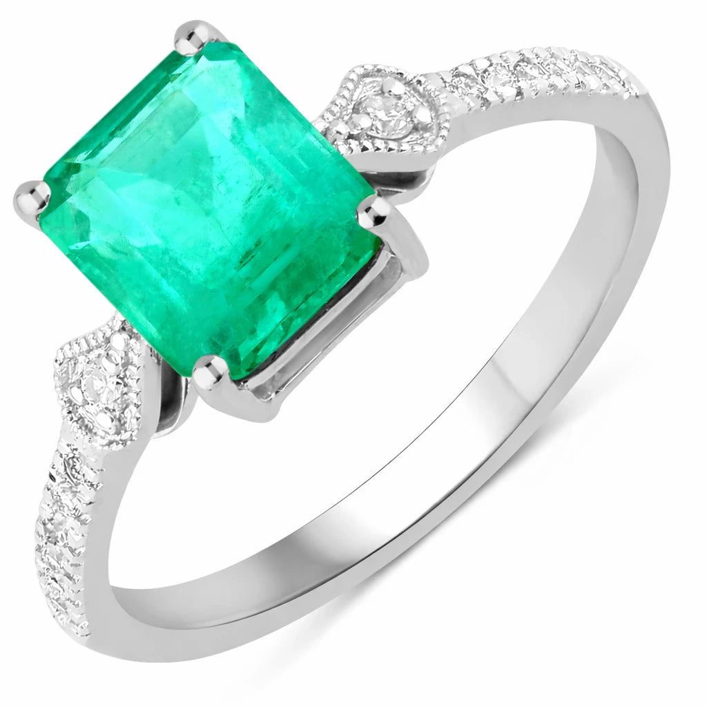 Vintage style Octagon Cut Diamond Accent Ring