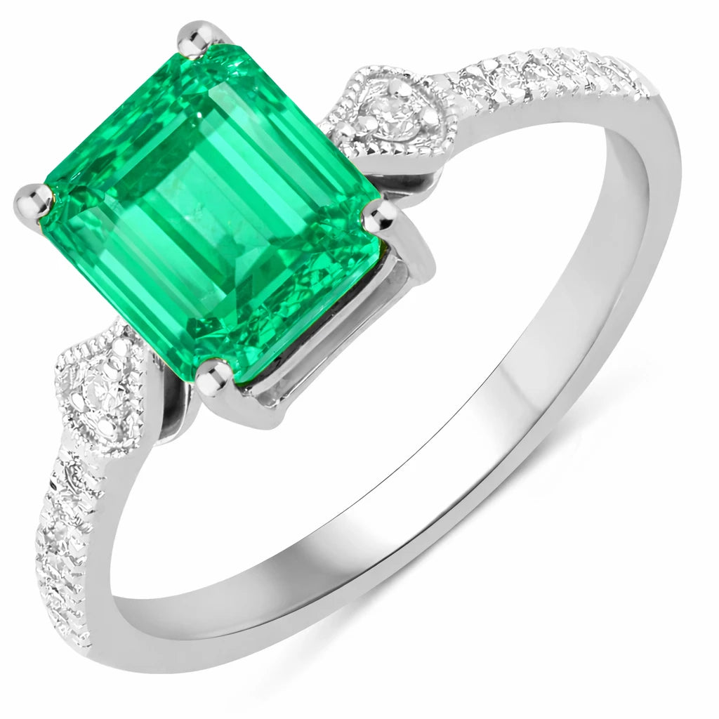 Vintage style Octagon Cut Diamond Accent Ring