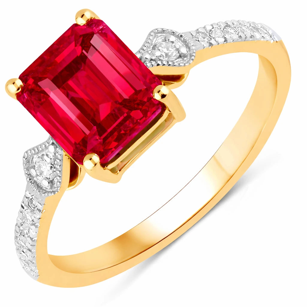 Vintage style Octagon Cut Diamond Accent Ring