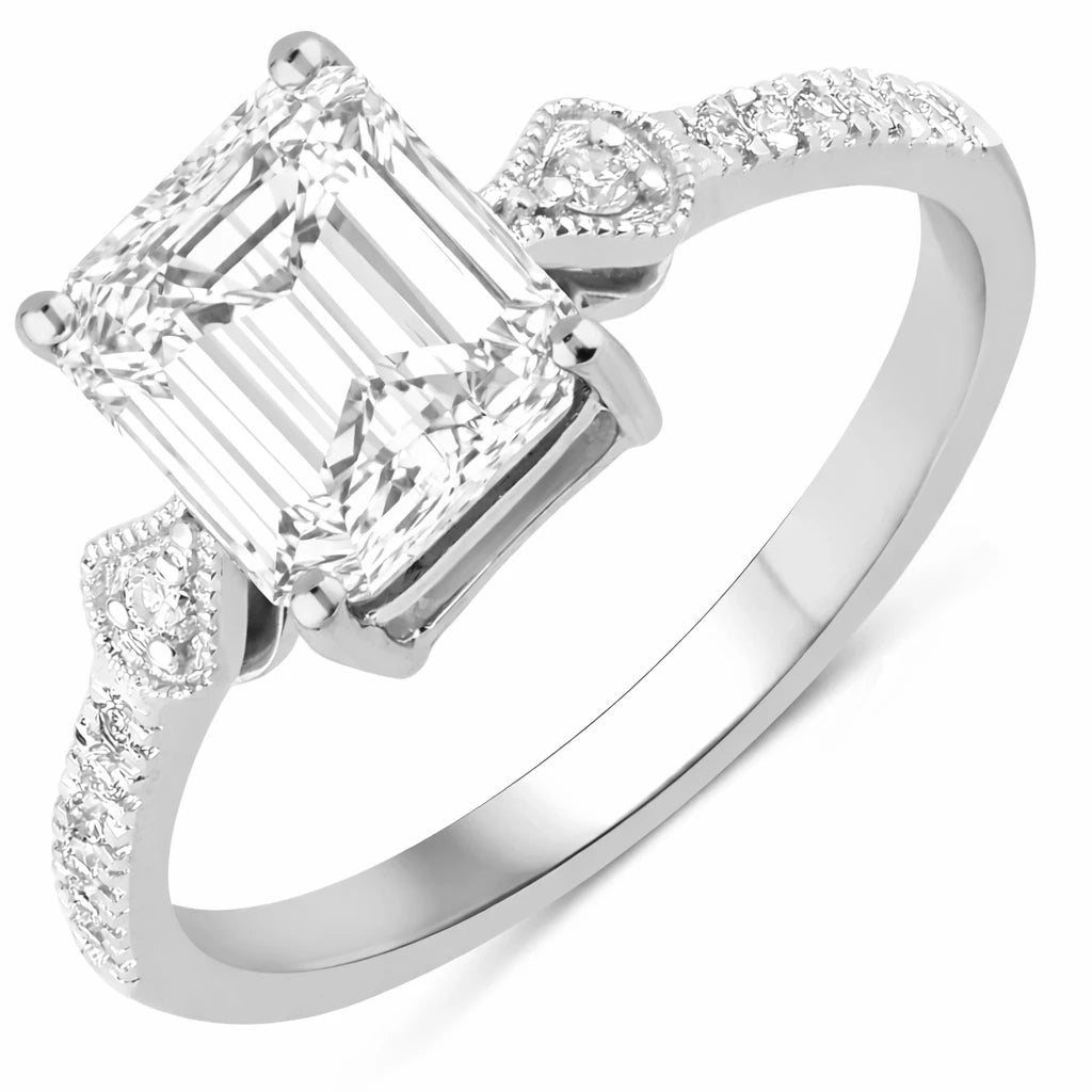 Vintage style Octagon Cut Diamond Accent Ring