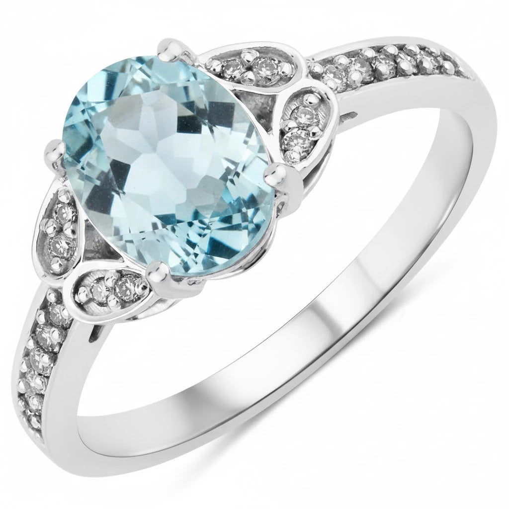 Vintage style floral Oval Cut Diamond Accent Ring