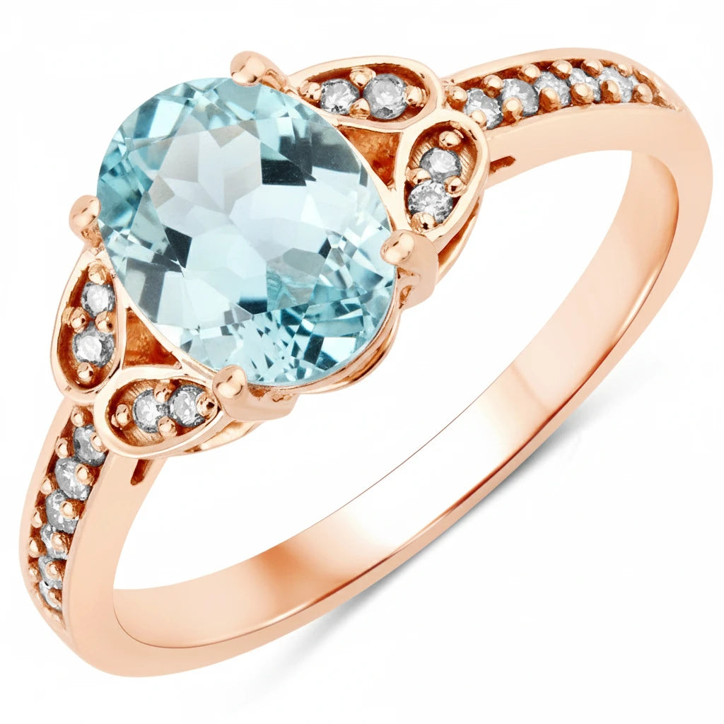 Vintage style floral Oval Cut Diamond Accent Ring