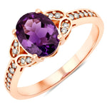 Vintage style floral Oval Cut Diamond Accent Ring