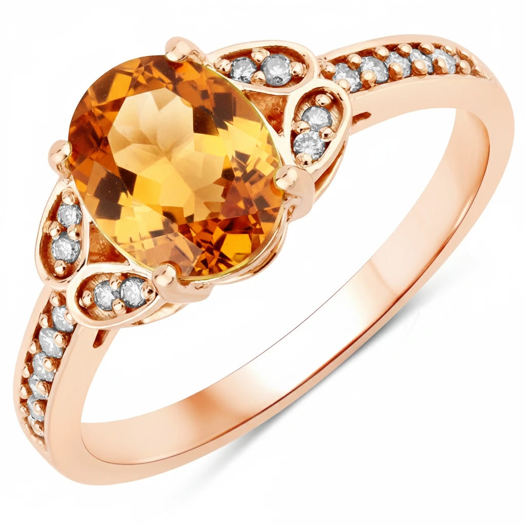 Vintage style floral Oval Cut Diamond Accent Ring