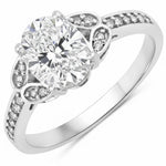 Vintage style floral Oval Cut Diamond Accent Ring