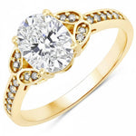 Vintage style floral Oval Cut Diamond Accent Ring