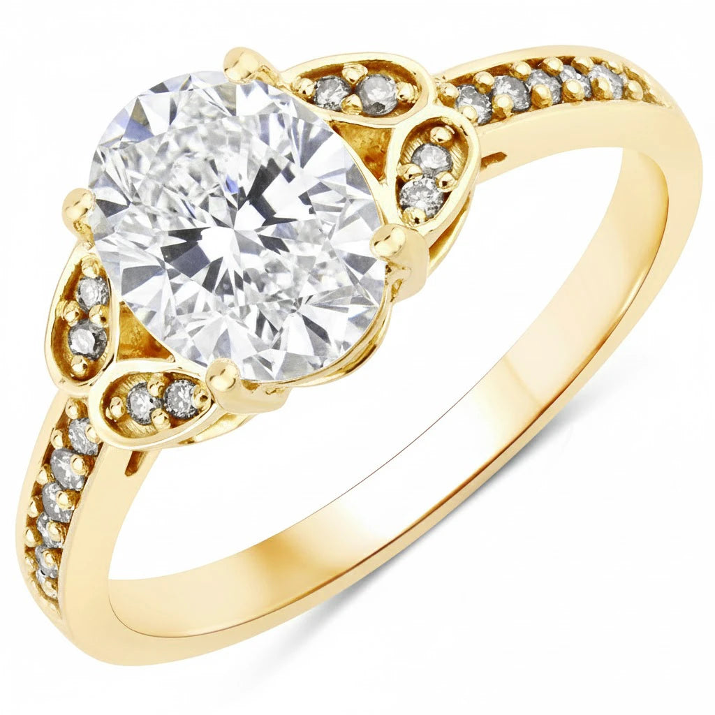 Vintage style floral Oval Cut Diamond Accent Ring