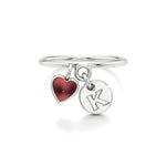 Letter Ring with a Heart Charm