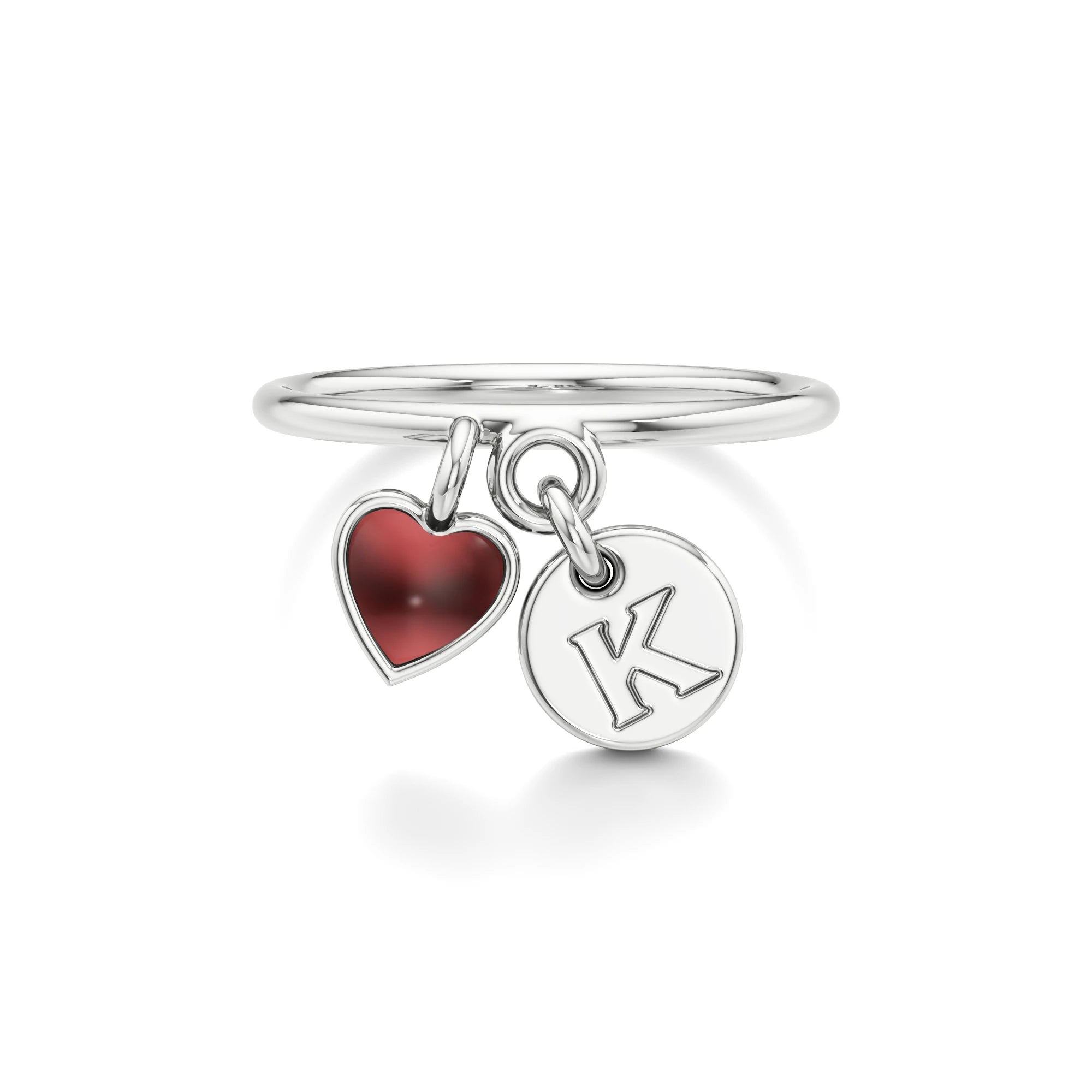 Letter Ring with a Heart Charm
