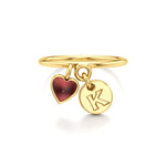 Letter Ring with a Heart Charm