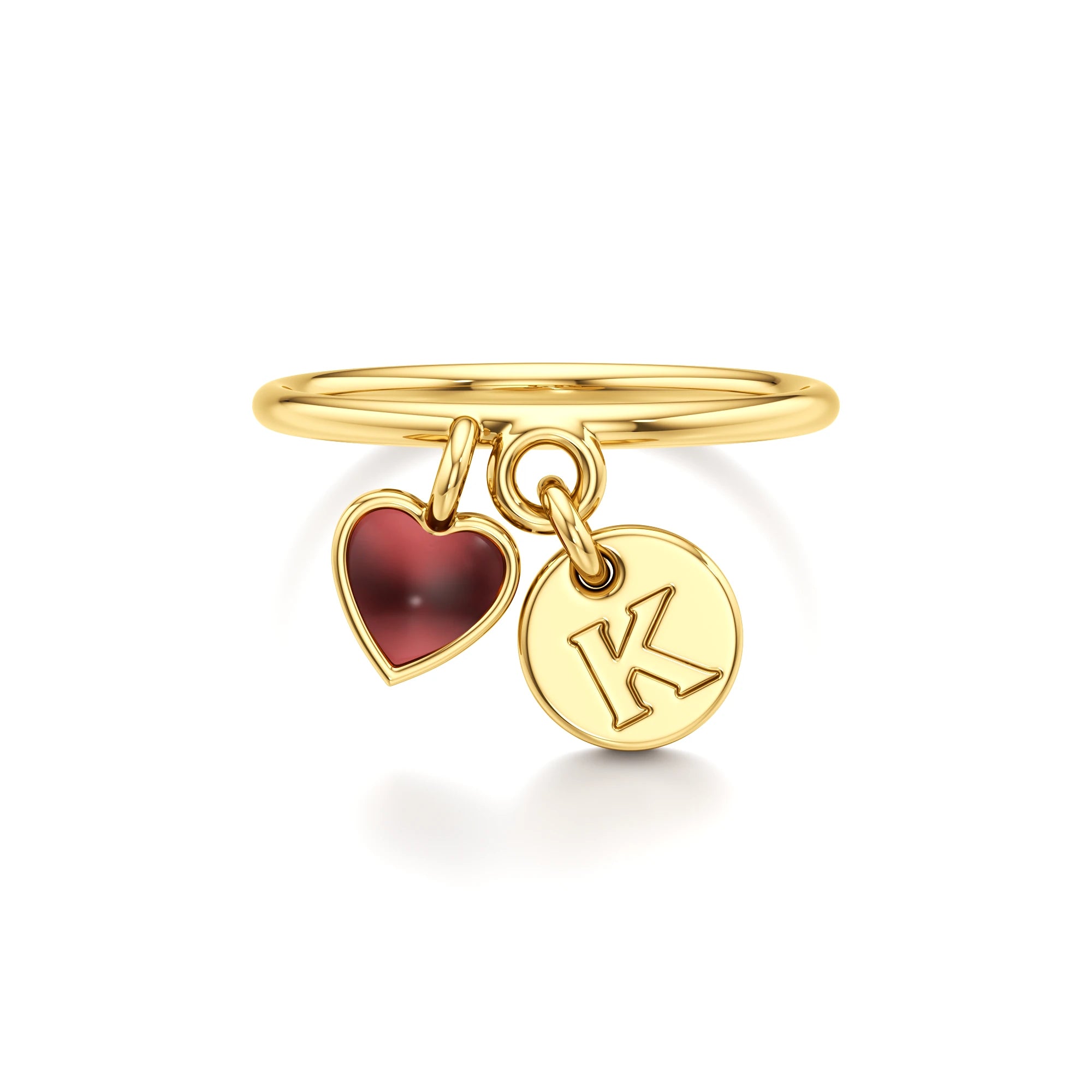 Letter Ring with a Heart Charm
