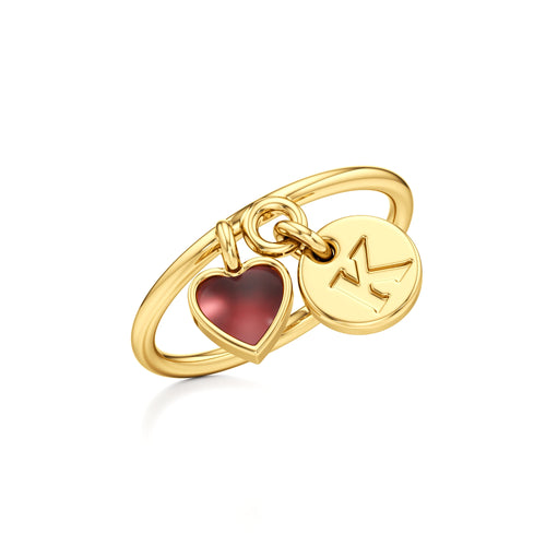 Letter Ring with a Heart Charm