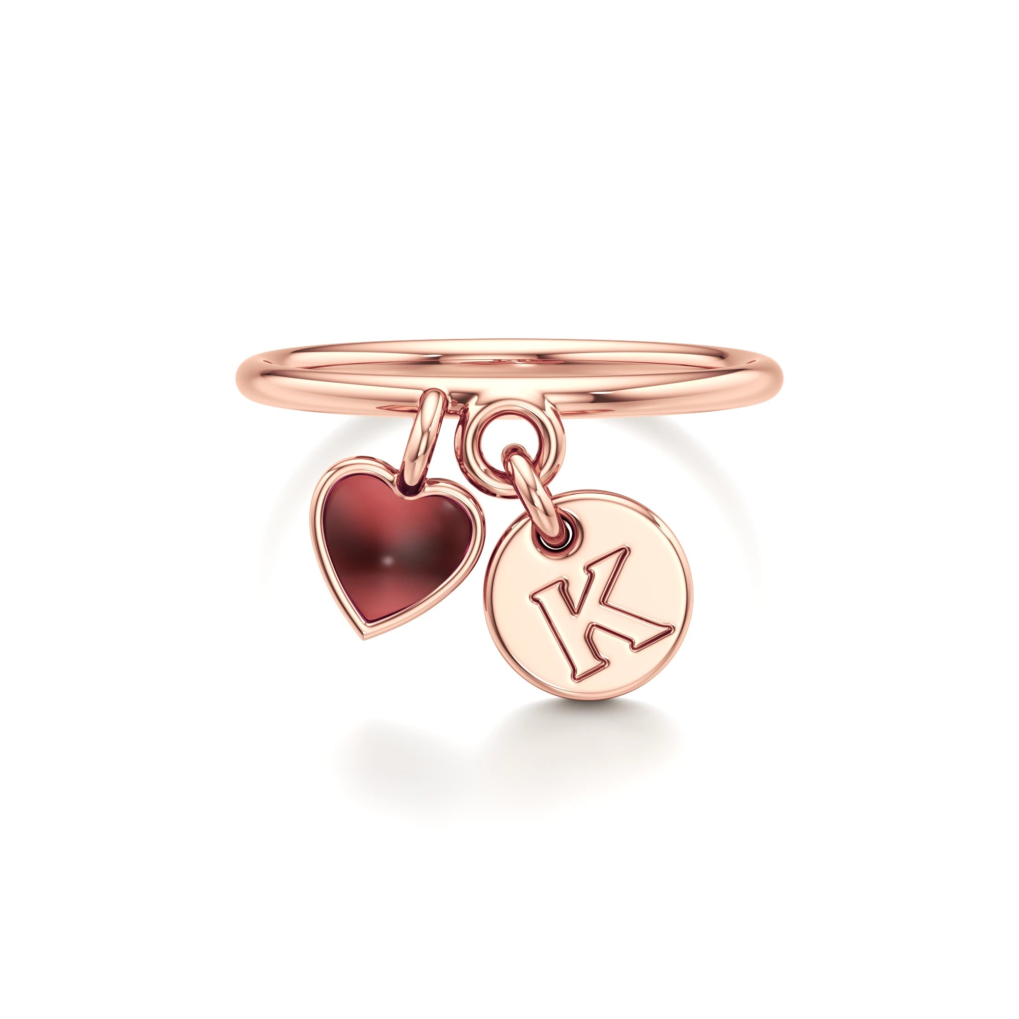 Letter Ring with a Heart Charm