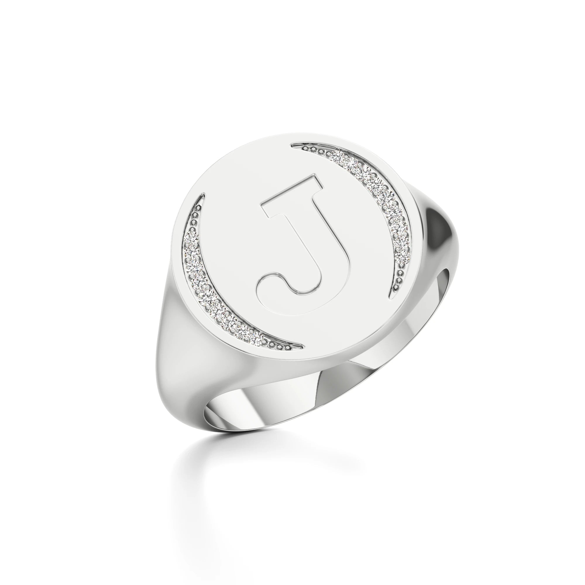 Initial Signet Ring with Diamond Accents