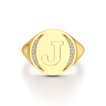 Initial Signet Ring with Diamond Accents