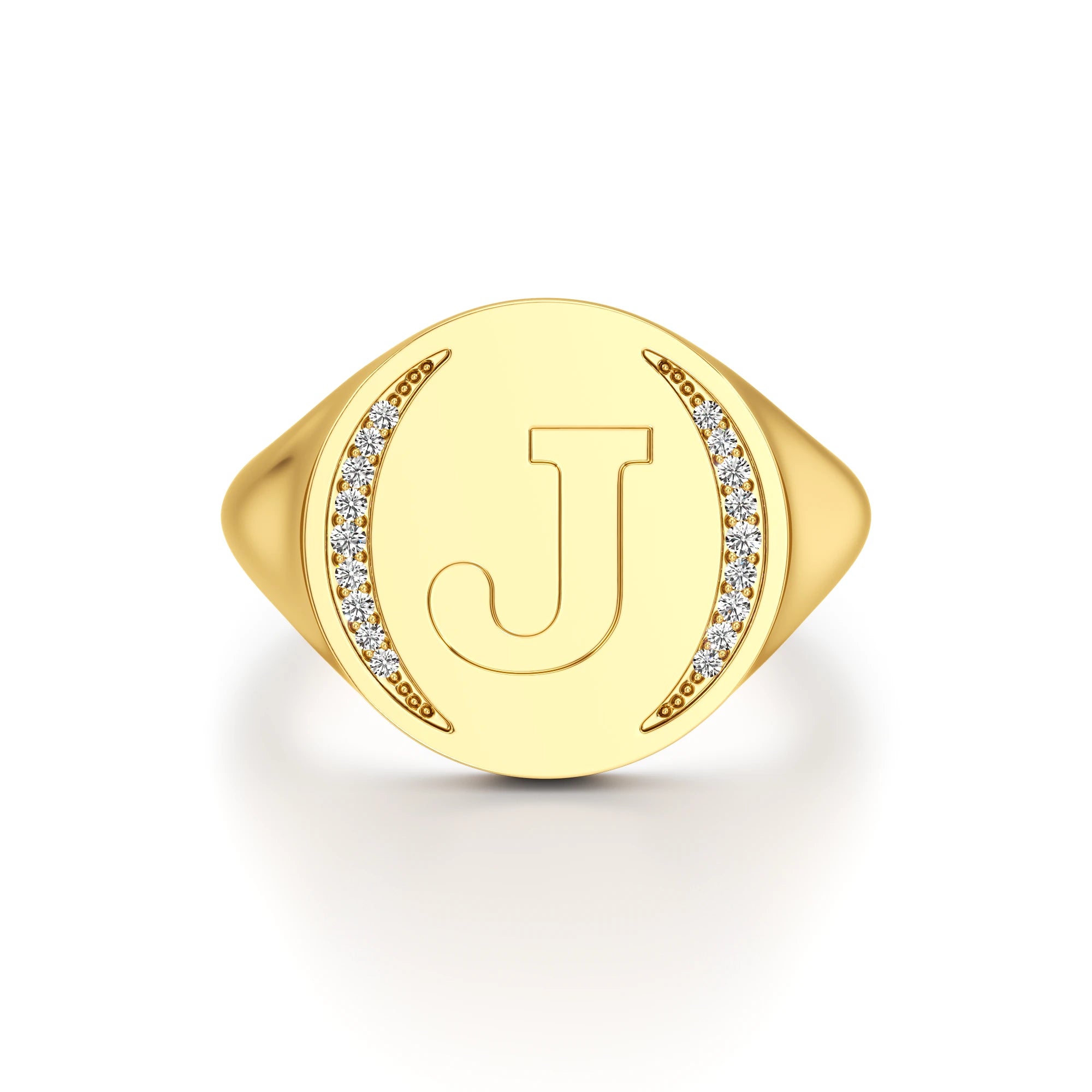 Initial Signet Ring with Diamond Accents