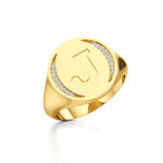 Initial Signet Ring with Diamond Accents
