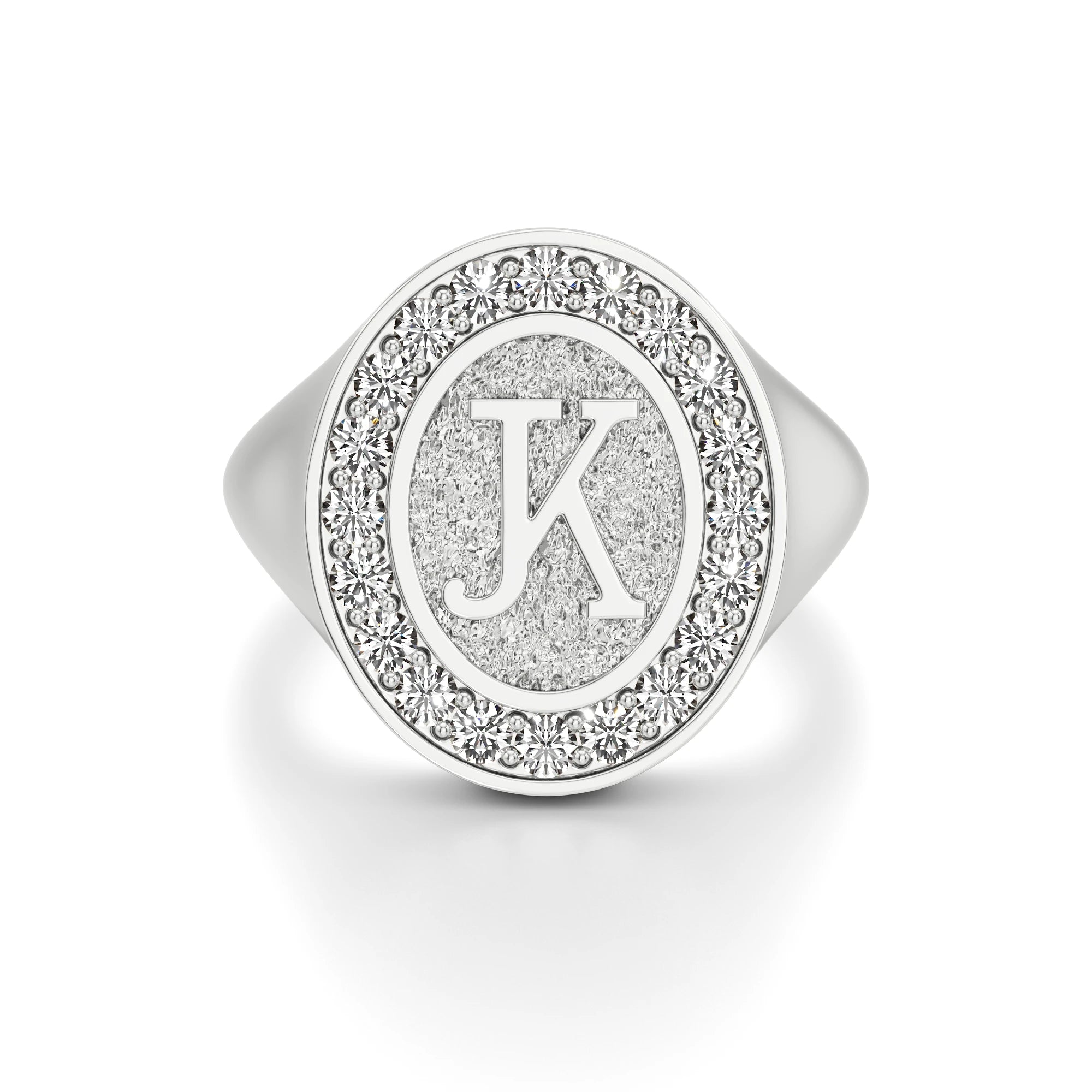 Vintage Inspired Initial Signet Ring with Diamond Accents