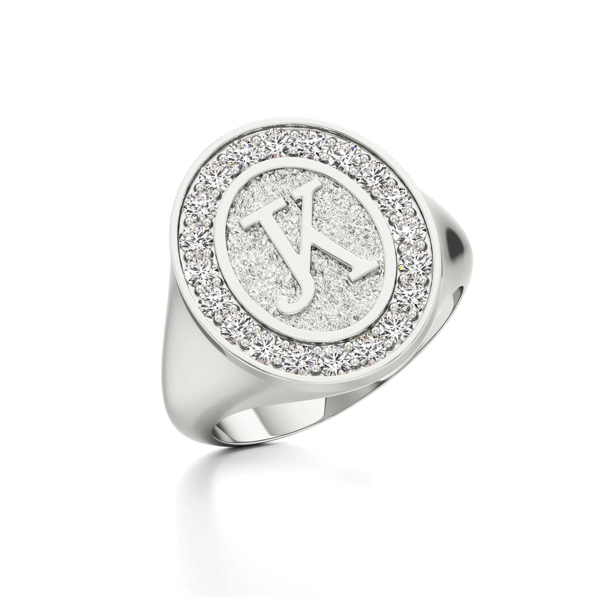 Vintage Inspired Initial Signet Ring with Diamond Accents