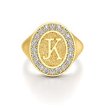 Vintage Inspired Initial Signet Ring with Diamond Accents