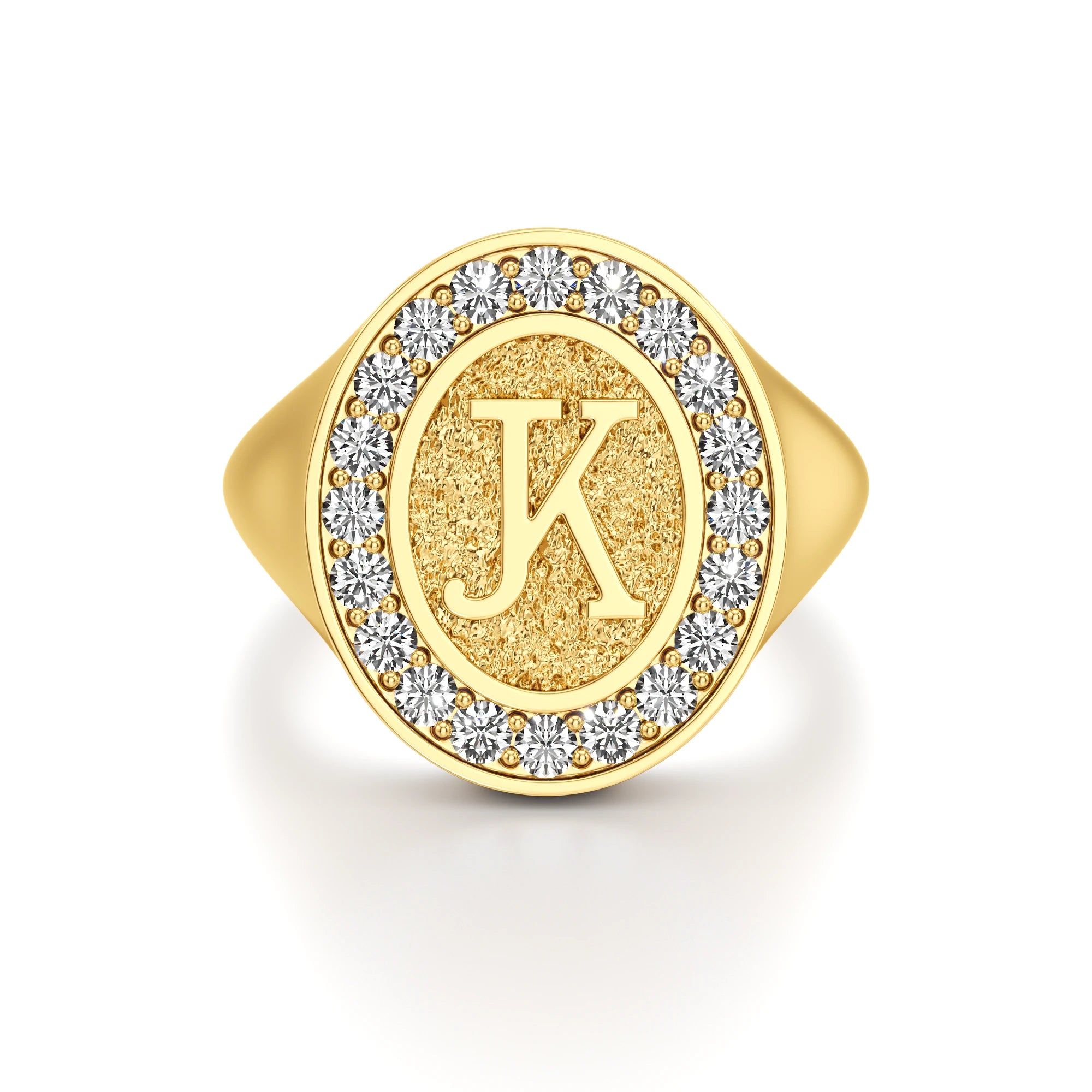 Vintage Inspired Initial Signet Ring with Diamond Accents