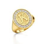 Vintage Inspired Initial Signet Ring with Diamond Accents