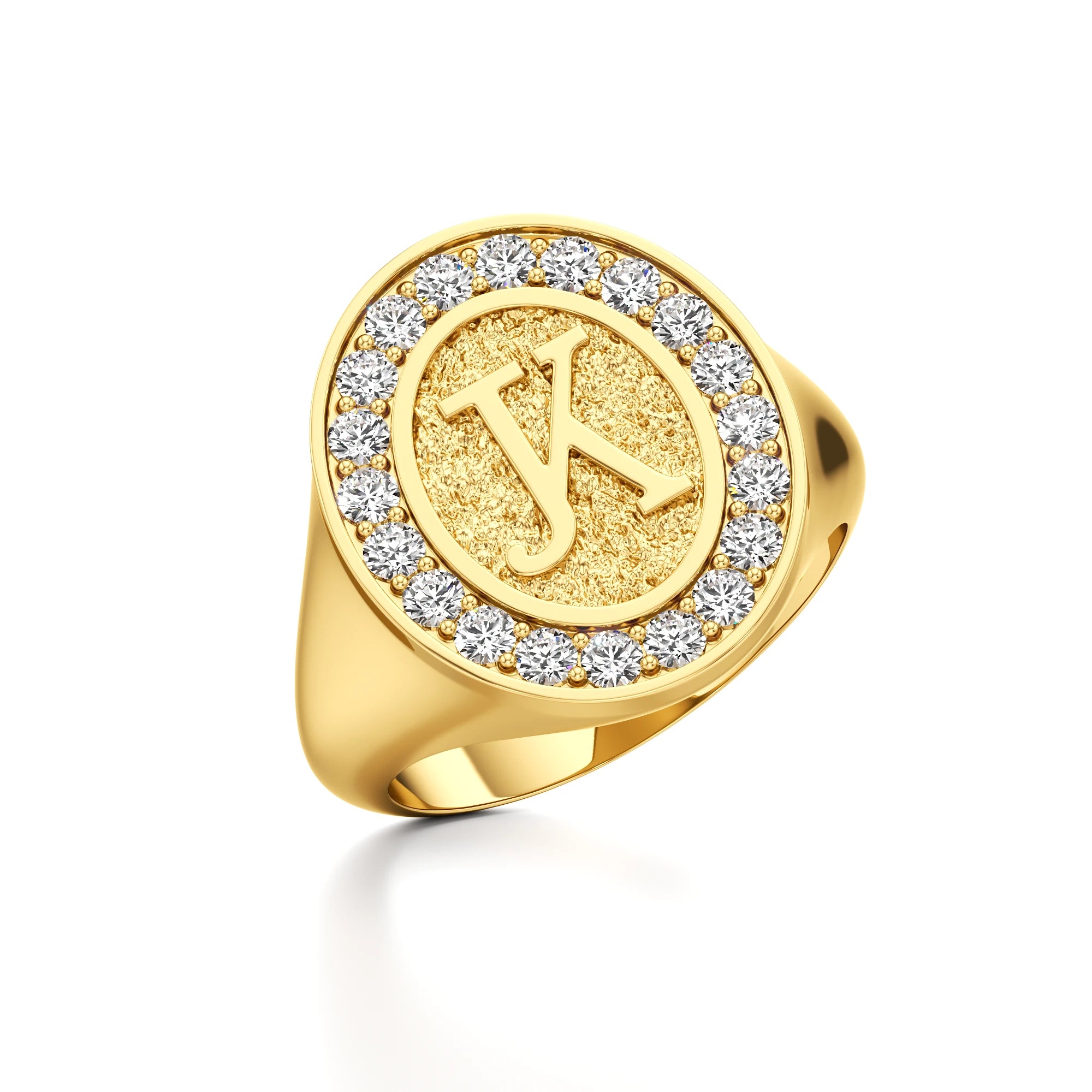Vintage Inspired Initial Signet Ring with Diamond Accents