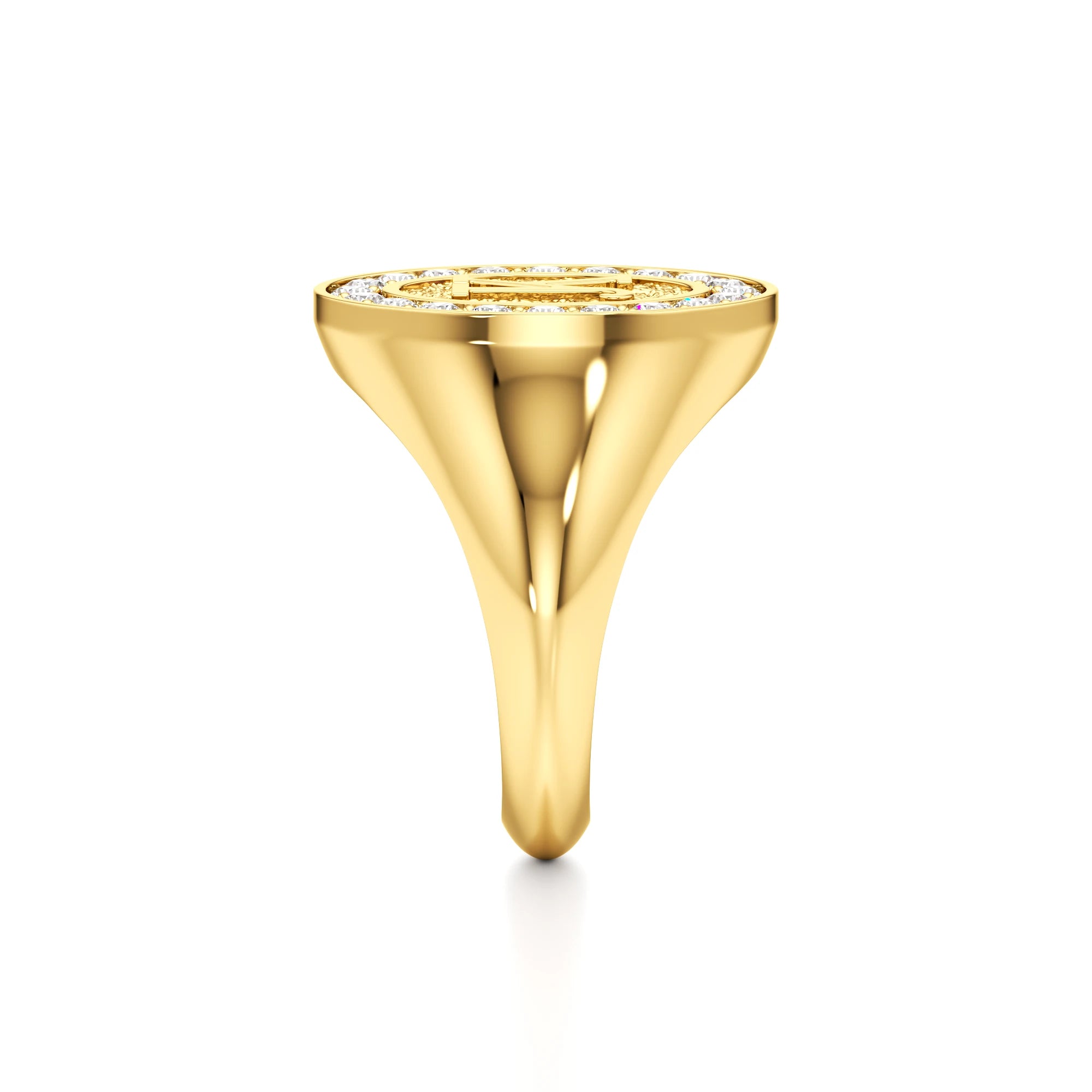 Vintage Inspired Initial Signet Ring with Diamond Accents