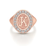 Vintage Inspired Initial Signet Ring with Diamond Accents