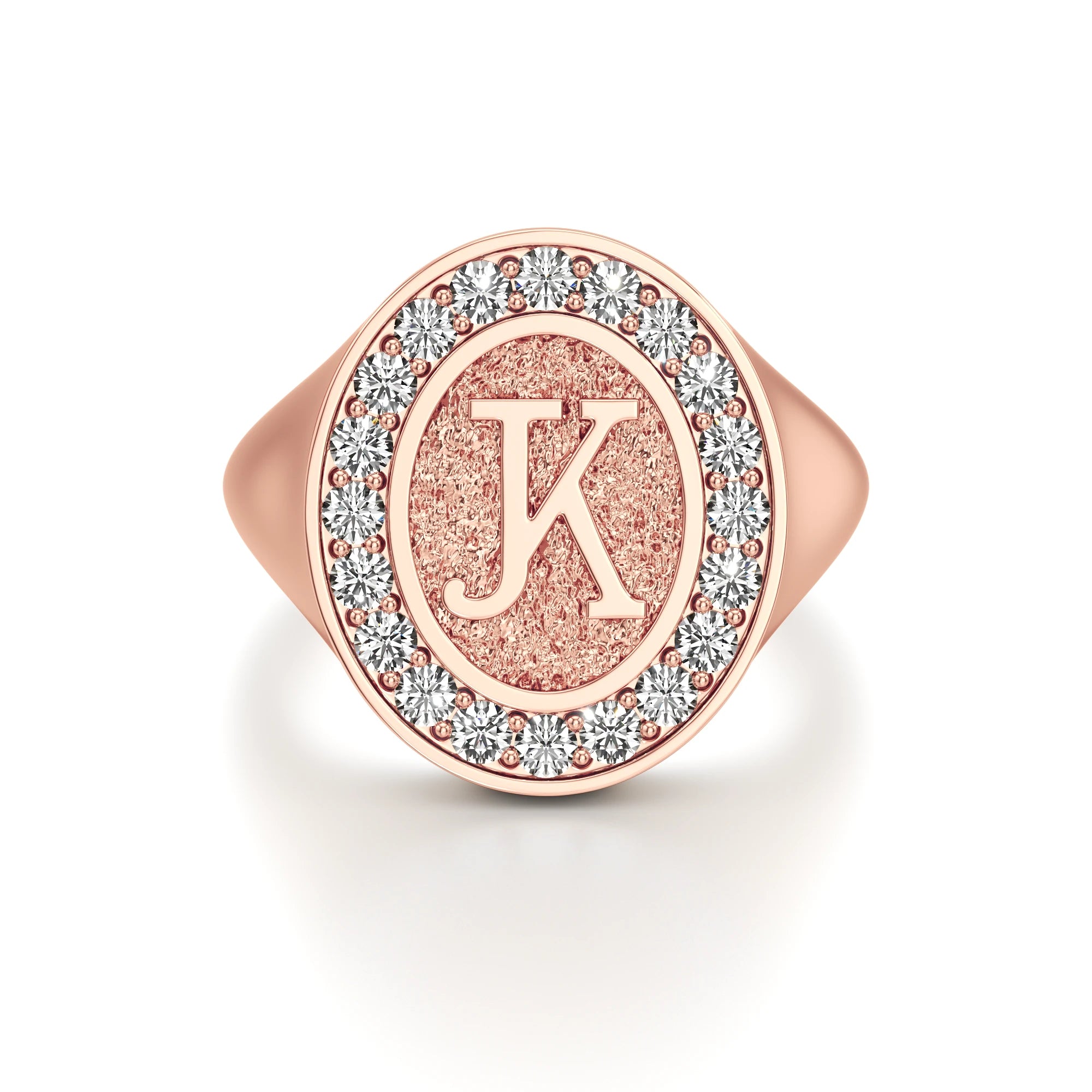 Vintage Inspired Initial Signet Ring with Diamond Accents